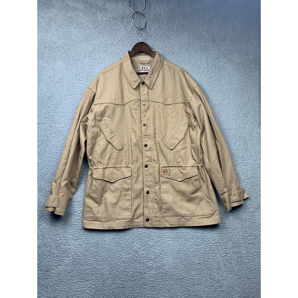 Vintage Ely Outerwear Jacket Mens XL Tan Canvas Chore Barn Coat Workwear 90s